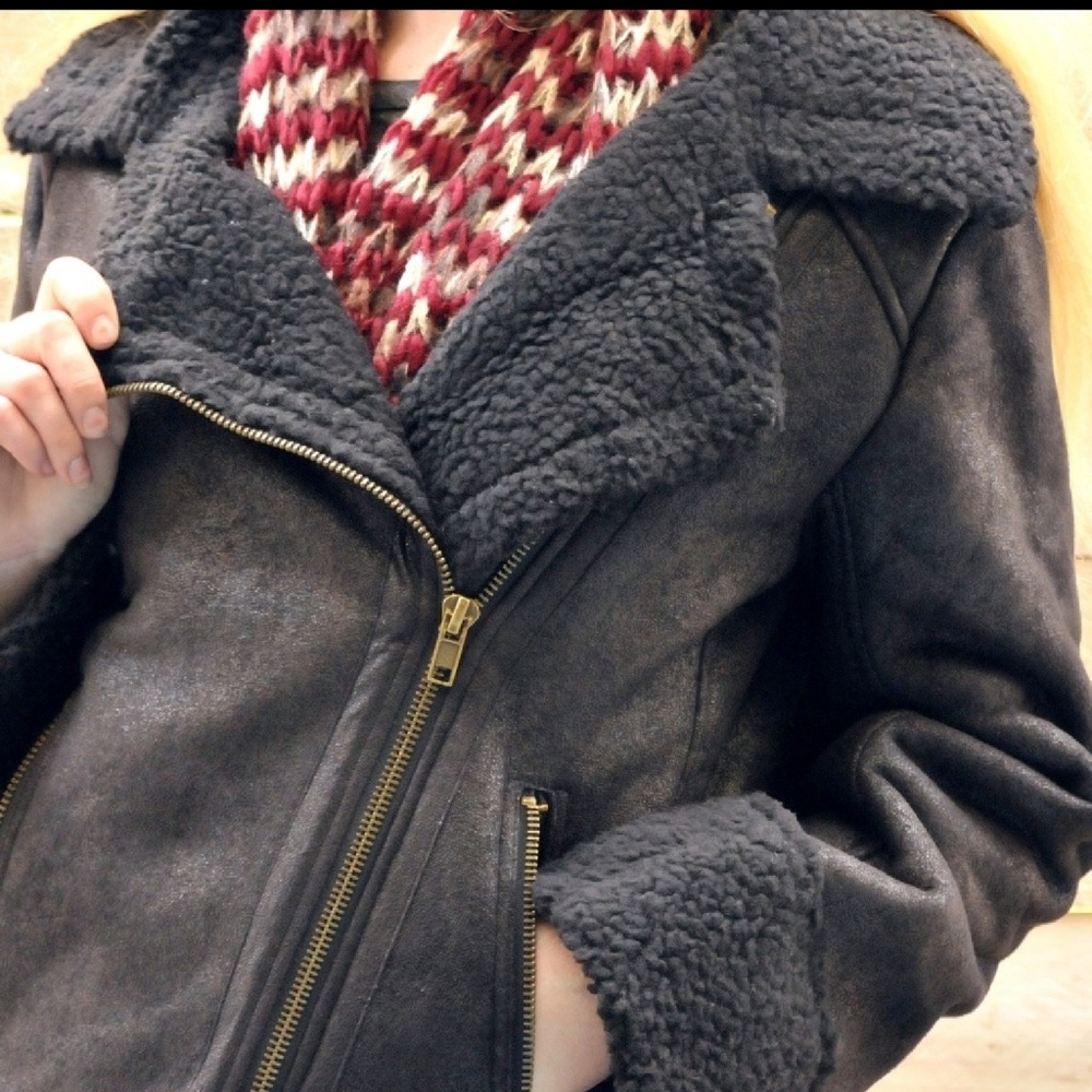 SLEIGHT Vegan Suede And Shearling Moto Jacket NWT - Picture 2 of 8